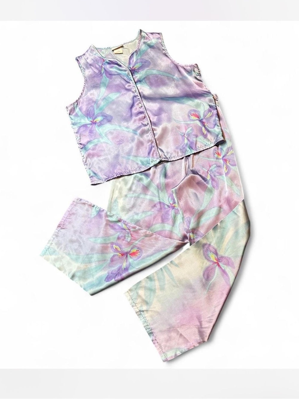 90’s Satin Floral Pajama Set - Pastel Purple
